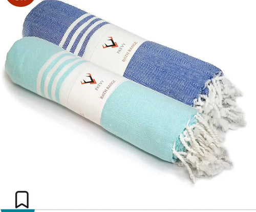 PATVY 100% cotton bath towels in Water Green and Royal Blue