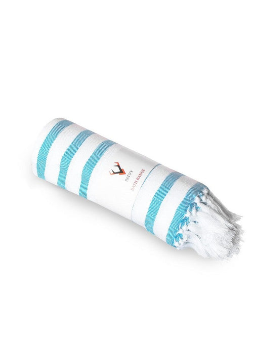 PATVY 140 TC striped cotton bath towel in Teal Blue